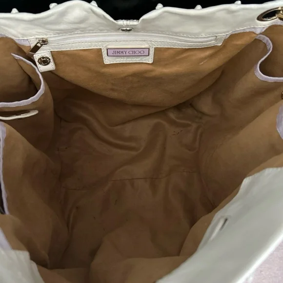 ❗️SOLD❗️ Jimmy Choo Lohla Jane Hobo Bag Ivory Studded Leather Python Snakeskin - Picture 8 of 9